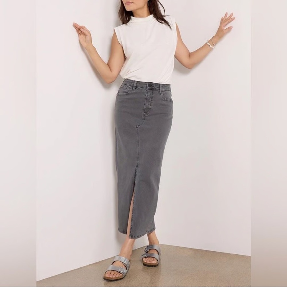 Kut from the Kloth Gray Maxi Denim Skirt with Front Slit